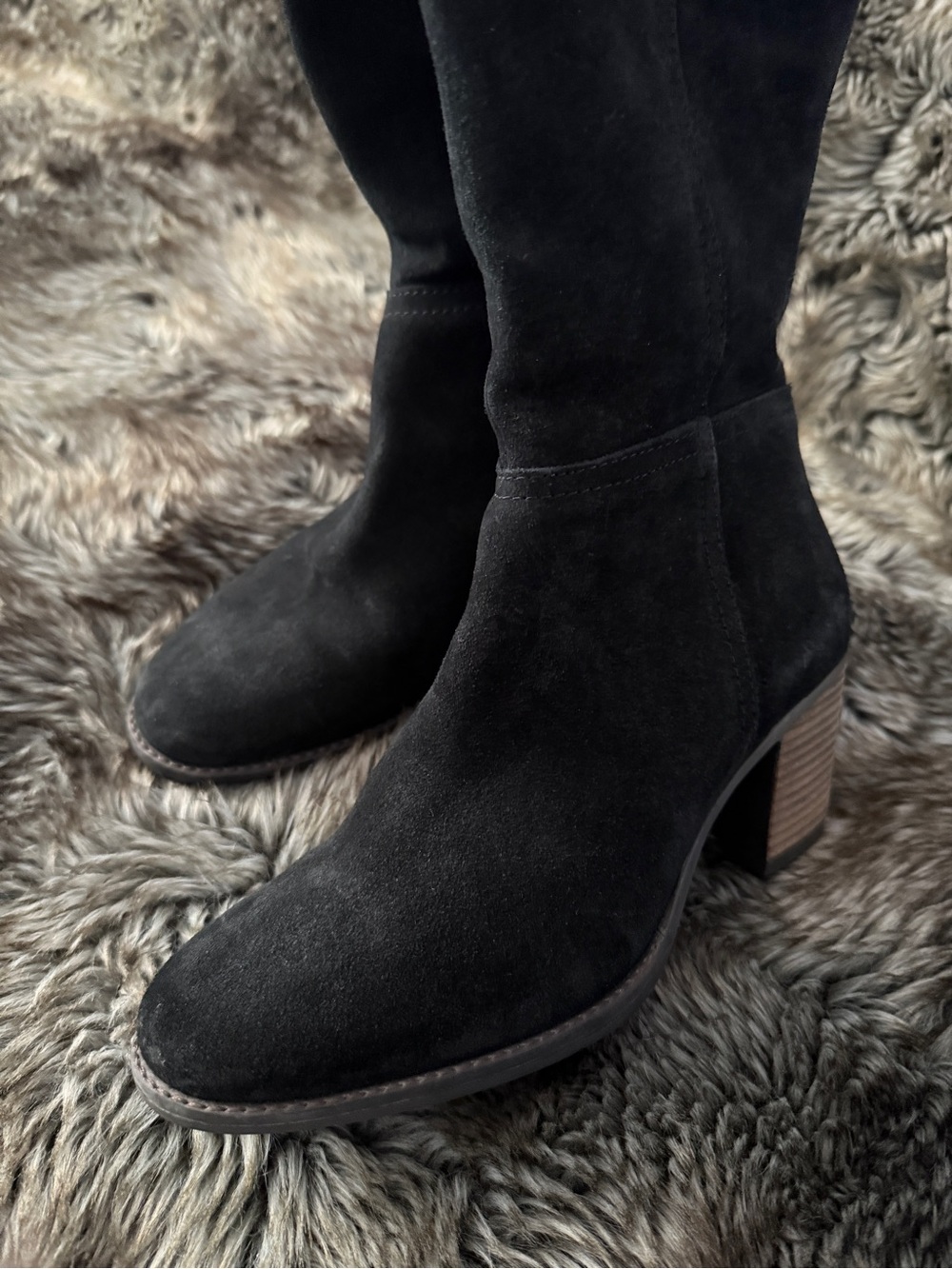 Lucky Brand Black Suede Block Heel Boots